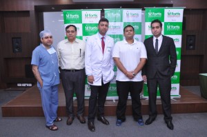 Dr. Anil Dhar - Neurosurgery, Dr. Yash Pandey - Medical Superintendent, Dr. Vaibhav Mishra - Senior. Consultant Cardio Thoracic Surgery, Mayank Nauni (Patient), Gagan Sehgal - Zonal Director, Fortis Hospital Noida (Left to Right)